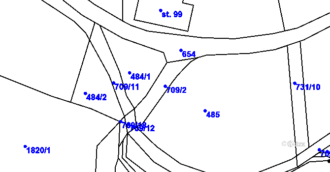 Parcela st. 709/2 v KÚ Volanov, Katastrální mapa