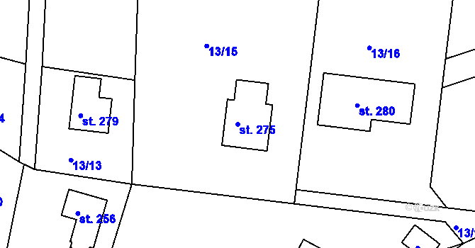 Parcela st. 275 v KÚ Volanov, Katastrální mapa