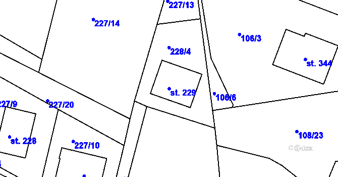 Parcela st. 229 v KÚ Volanov, Katastrální mapa