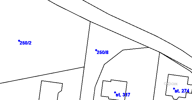 Parcela st. 250/8 v KÚ Volanov, Katastrální mapa