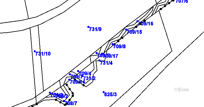 Parcela st. 709/17 v KÚ Volanov, Katastrální mapa