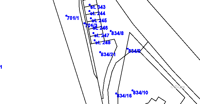 Parcela st. 834/21 v KÚ Volanov, Katastrální mapa