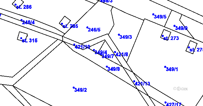 Parcela st. 349/7 v KÚ Dolní Staré Město, Katastrální mapa