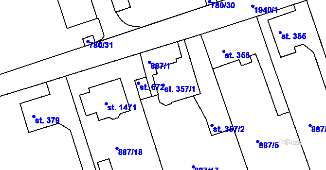 Parcela st. 357/1 v KÚ Horní Staré Město, Katastrální mapa