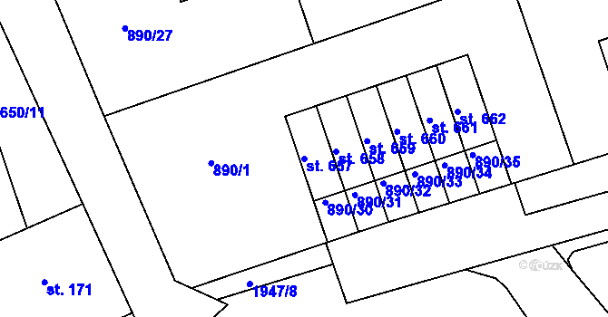 Parcela st. 657 v KÚ Horní Staré Město, Katastrální mapa