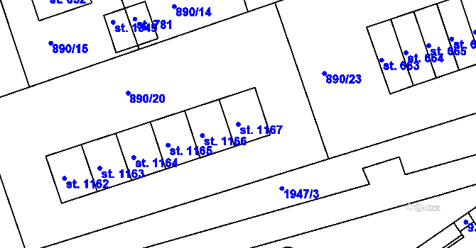 Parcela st. 1167 v KÚ Horní Staré Město, Katastrální mapa