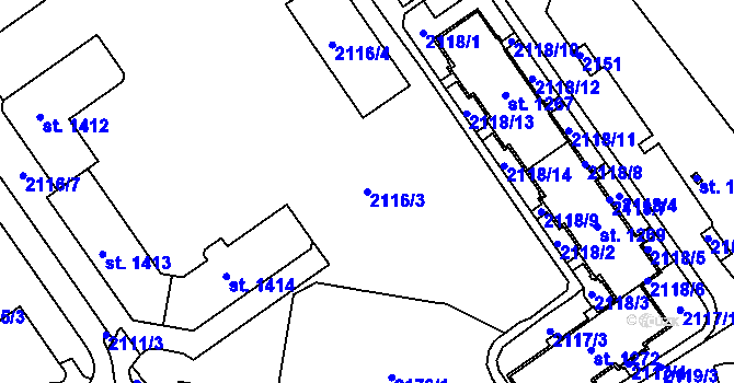 Parcela st. 2116/3 v KÚ Horní Staré Město, Katastrální mapa