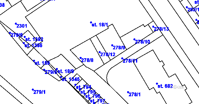 Parcela st. 278/12 v KÚ Horní Staré Město, Katastrální mapa