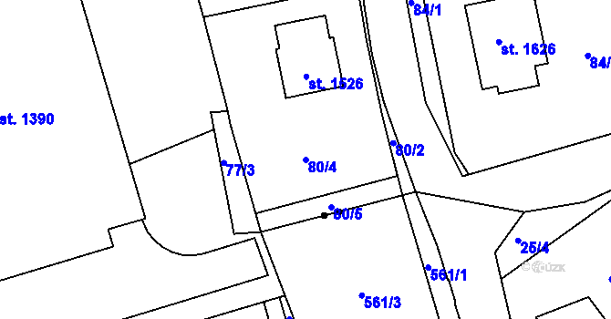 Parcela st. 80/4 v KÚ Horní Staré Město, Katastrální mapa