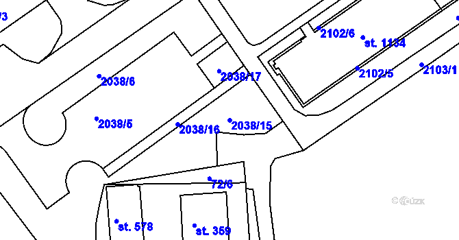 Parcela st. 2038/15 v KÚ Horní Staré Město, Katastrální mapa