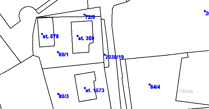 Parcela st. 2038/19 v KÚ Horní Staré Město, Katastrální mapa