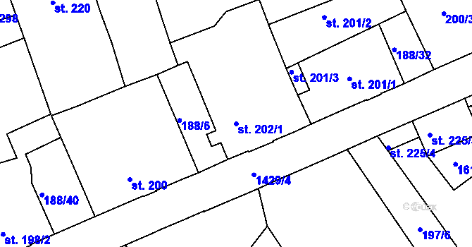 Parcela st. 202/1 v KÚ Poříčí u Trutnova, Katastrální mapa