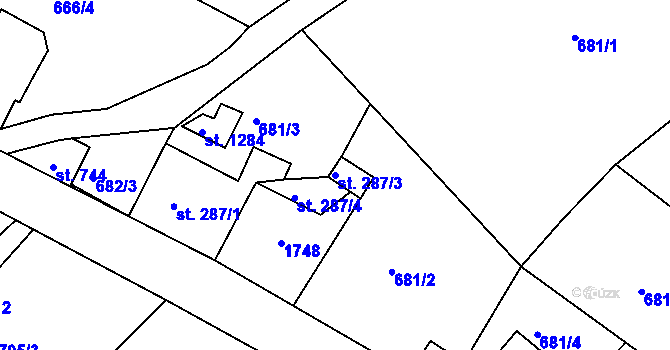 Parcela st. 287/3 v KÚ Poříčí u Trutnova, Katastrální mapa