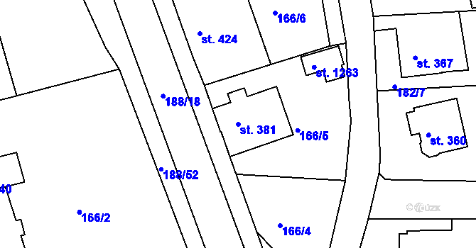 Parcela st. 381 v KÚ Poříčí u Trutnova, Katastrální mapa