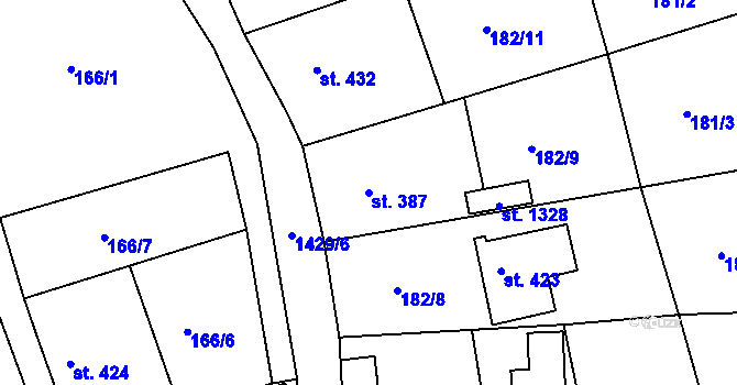 Parcela st. 387 v KÚ Poříčí u Trutnova, Katastrální mapa
