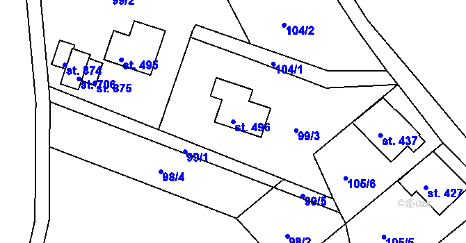 Parcela st. 496 v KÚ Poříčí u Trutnova, Katastrální mapa