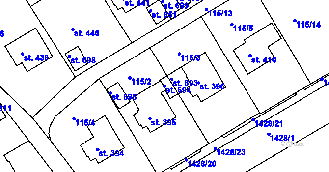 Parcela st. 694 v KÚ Poříčí u Trutnova, Katastrální mapa