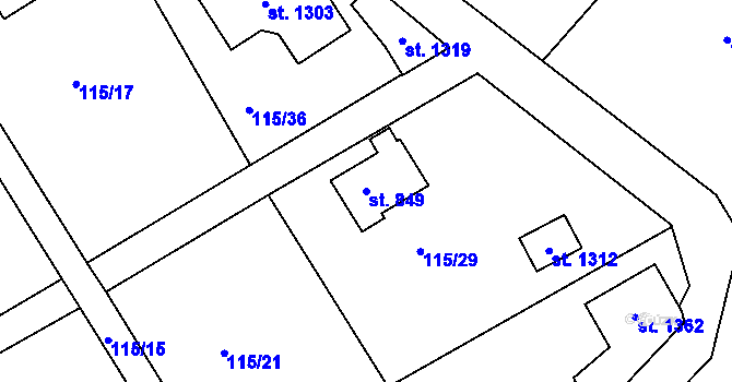 Parcela st. 849 v KÚ Poříčí u Trutnova, Katastrální mapa