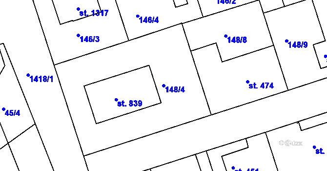 Parcela st. 148/4 v KÚ Poříčí u Trutnova, Katastrální mapa