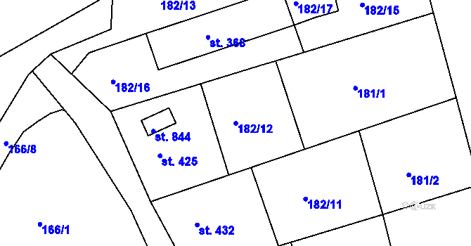 Parcela st. 182/12 v KÚ Poříčí u Trutnova, Katastrální mapa