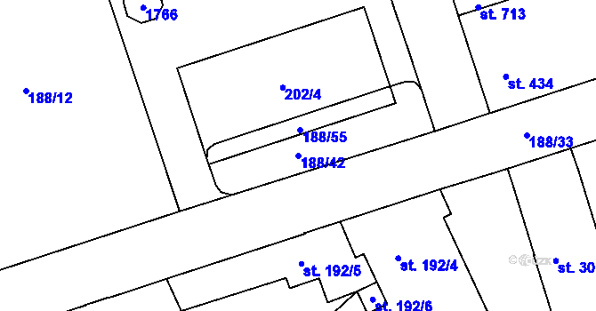 Parcela st. 188/42 v KÚ Poříčí u Trutnova, Katastrální mapa