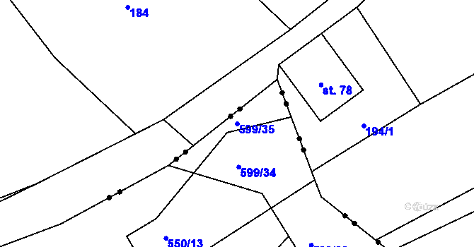 Parcela st. 599/35 v KÚ Poříčí u Trutnova, Katastrální mapa