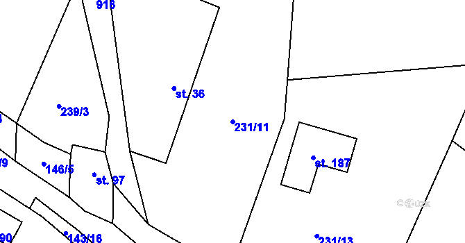 Parcela st. 231/11 v KÚ Bojiště u Trutnova, Katastrální mapa
