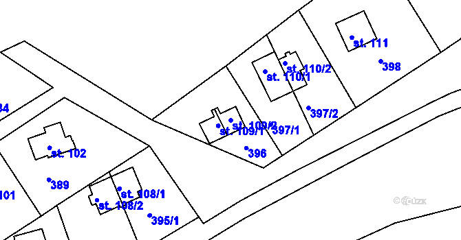 Parcela st. 109/2 v KÚ Oblanov, Katastrální mapa
