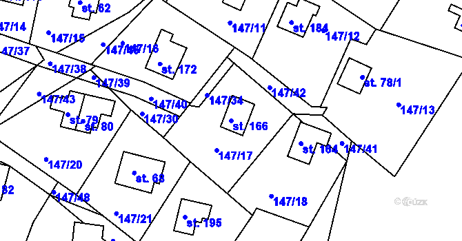 Parcela st. 166 v KÚ Oblanov, Katastrální mapa