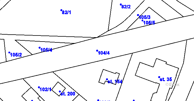 Parcela st. 104/4 v KÚ Oblanov, Katastrální mapa