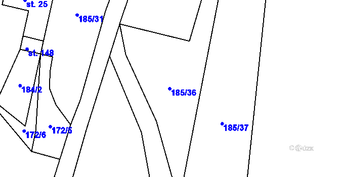 Parcela st. 185/36 v KÚ Třebanice, Katastrální mapa