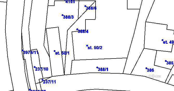 Parcela st. 50/2 v KÚ Třebařov, Katastrální mapa