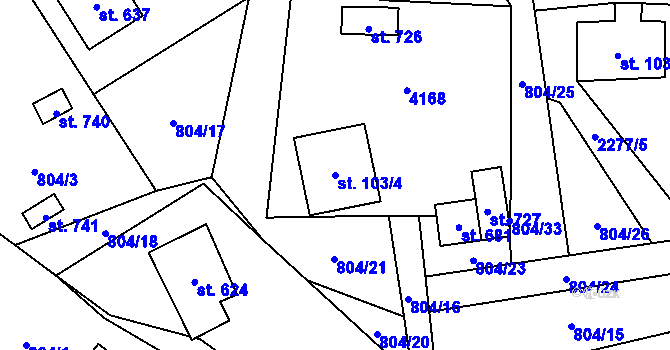 Parcela st. 103/4 v KÚ Třebařov, Katastrální mapa