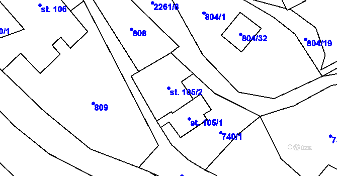 Parcela st. 105/2 v KÚ Třebařov, Katastrální mapa
