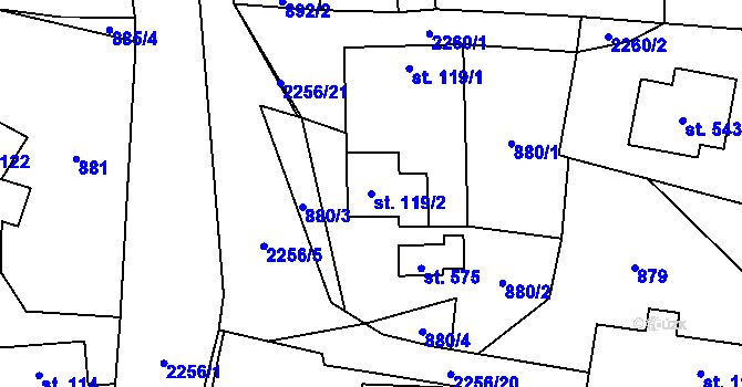 Parcela st. 119/2 v KÚ Třebařov, Katastrální mapa