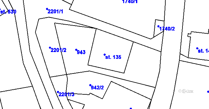 Parcela st. 135 v KÚ Třebařov, Katastrální mapa