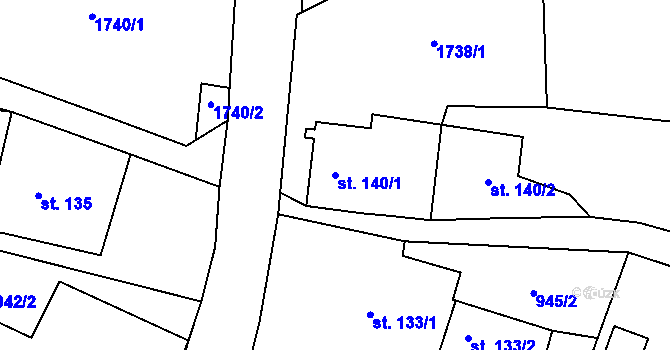 Parcela st. 140/1 v KÚ Třebařov, Katastrální mapa