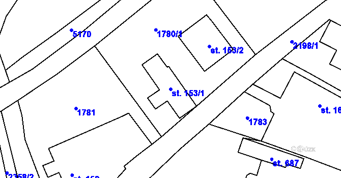 Parcela st. 153/1 v KÚ Třebařov, Katastrální mapa