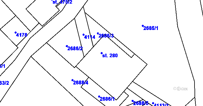 Parcela st. 280 v KÚ Třebařov, Katastrální mapa