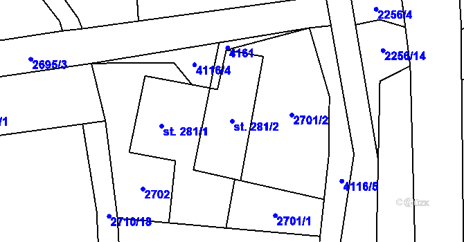 Parcela st. 281/2 v KÚ Třebařov, Katastrální mapa