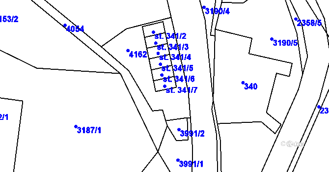 Parcela st. 341/7 v KÚ Třebařov, Katastrální mapa
