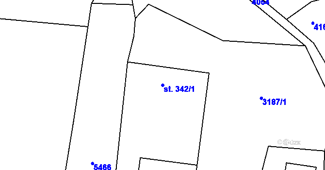 Parcela st. 342/1 v KÚ Třebařov, Katastrální mapa