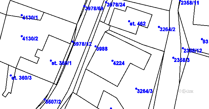 Parcela st. 361 v KÚ Třebařov, Katastrální mapa
