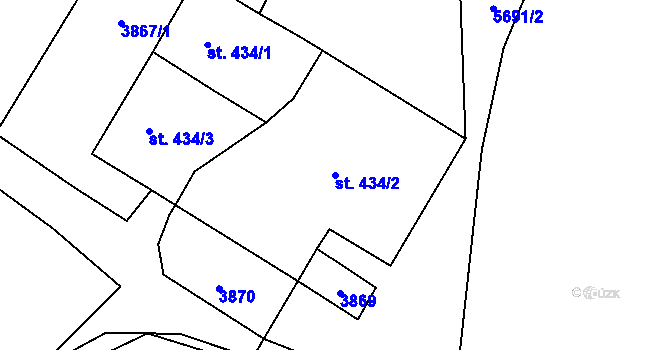 Parcela st. 434/2 v KÚ Třebařov, Katastrální mapa
