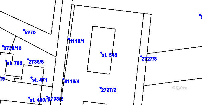 Parcela st. 545 v KÚ Třebařov, Katastrální mapa