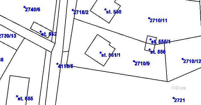 Parcela st. 551/1 v KÚ Třebařov, Katastrální mapa