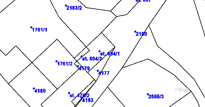 Parcela st. 604 v KÚ Třebařov, Katastrální mapa