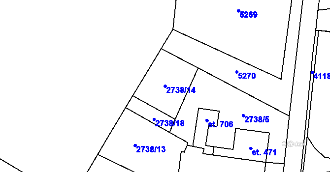 Parcela st. 2738/14 v KÚ Třebařov, Katastrální mapa