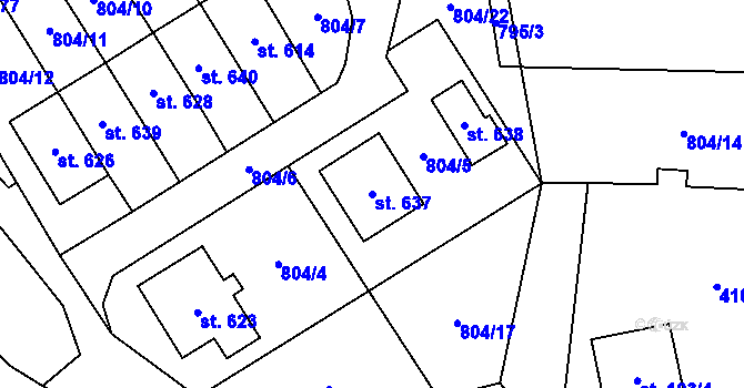 Parcela st. 637 v KÚ Třebařov, Katastrální mapa