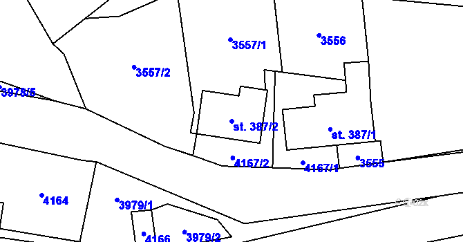 Parcela st. 387/2 v KÚ Třebařov, Katastrální mapa